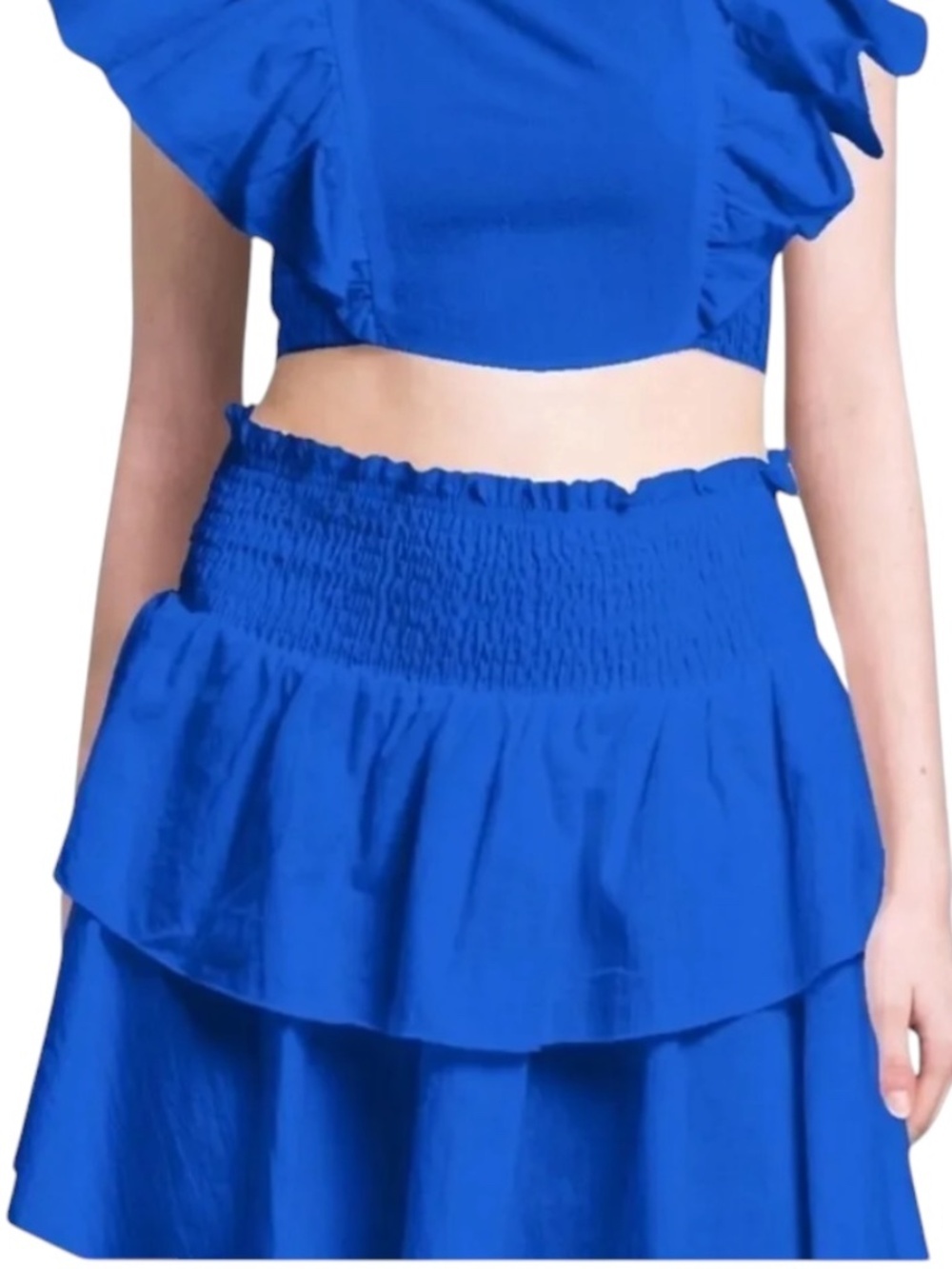 HT360 Collective Cobalt Blue Tiered Mini Skirt XS Smocked Cotton Skirt